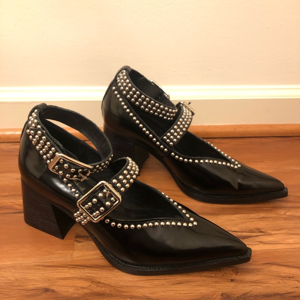 Free People Black Patent Studded Mary Jane Block Heels - Picture 4 of 9